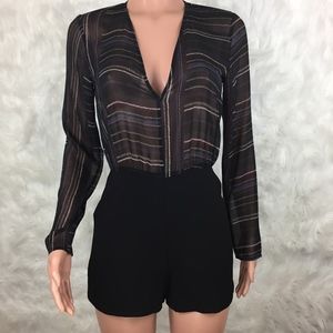 BCBGENERATION | SHEER CONTRAST LONGSLEEVE ROMPER